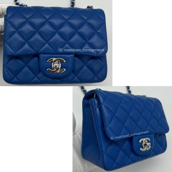 Authentic Chanel Classic quilted Royal blue in lambskin Mini square flap - Picture 7 of 17